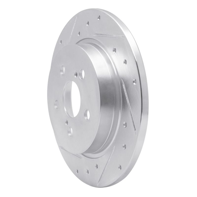 Toyota Corolla Brake Rotor (1) - Rear Left - R1 Concepts - Drilled & Slotted - Silver - `09-`15